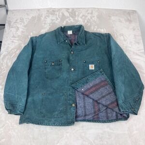 Vintage Carhartt Jacket Mens 3X Green Chore Coat Blanket Lined Grunge Outdoor